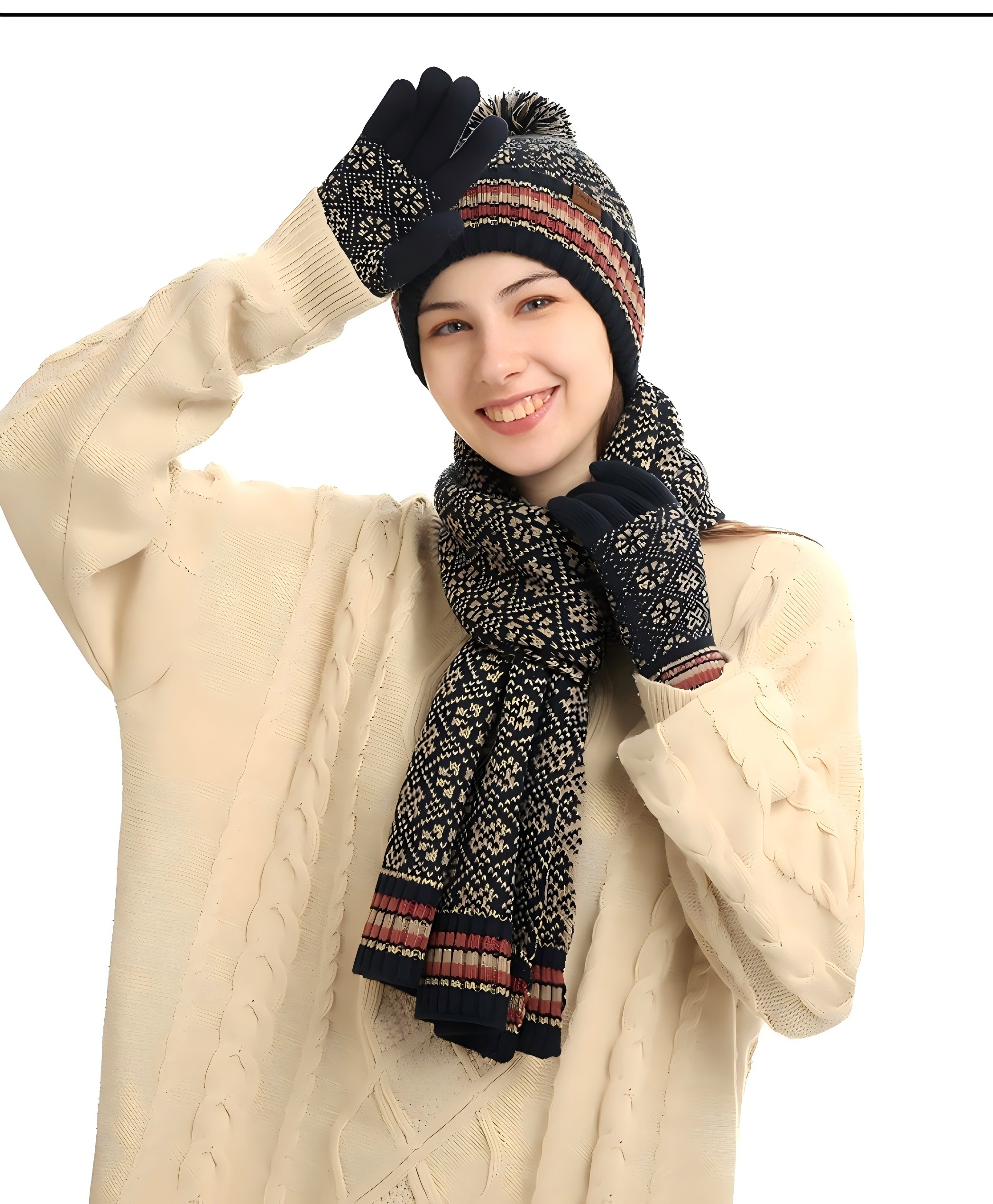 Вязаный шарф WoolWarm Hat Шарф Перчатки 3 шт. Наборы для женщин